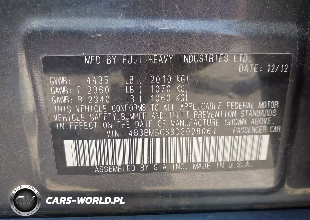 2013 Subaru Legacy 2.5I Premium VIN:4S3BMBC68D3028061 - 9