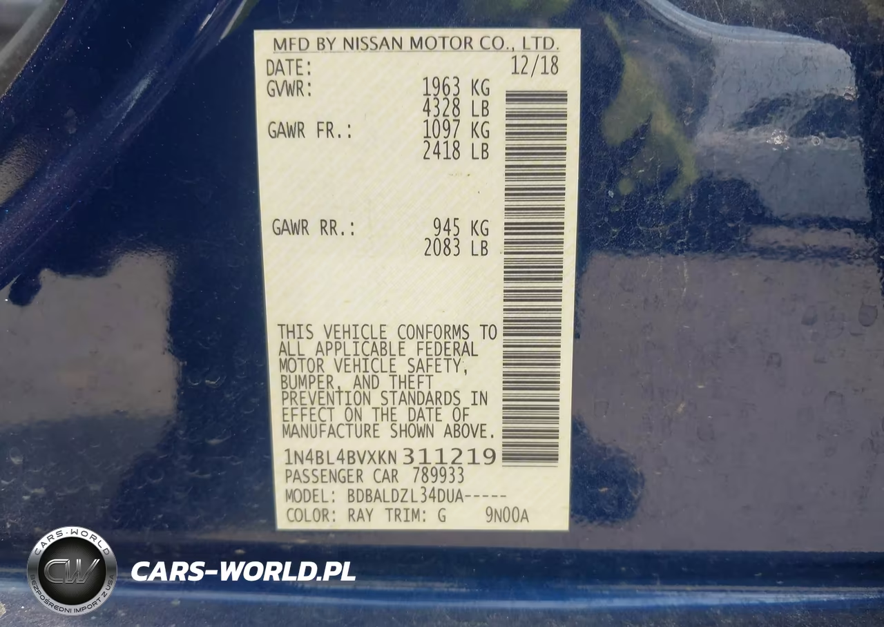 2019 Nissan Altima 2.5 S VIN:1N4BL4BVXKN311219 - 9