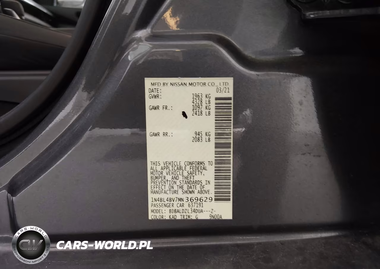2021 Nissan Altima S Fwd VIN:1N4BL4BV7MN369629 - 9