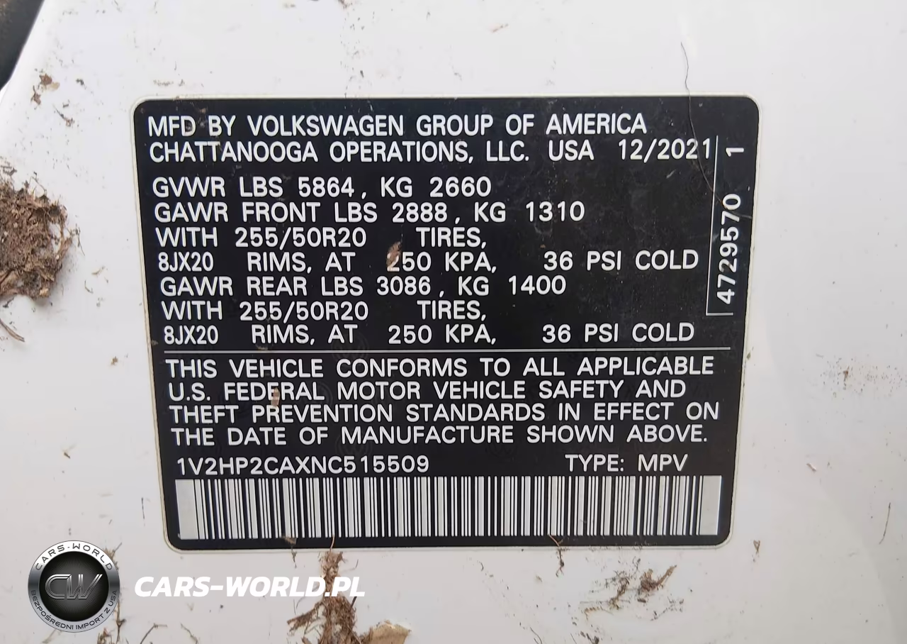 2022 Volkswagen Atlas 2.0T Se W-Technology VIN:1V2HP2CAXNC515509 - 9