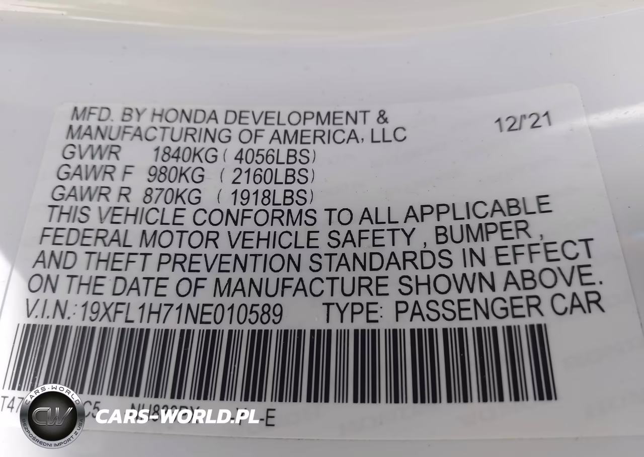 2022 Honda Civic Ex-L VIN:19XFL1H71NE010589 - 9