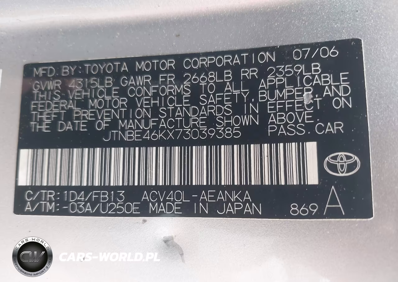 2007 Toyota Camry Le VIN:JTNBE46KX73039385 - 9