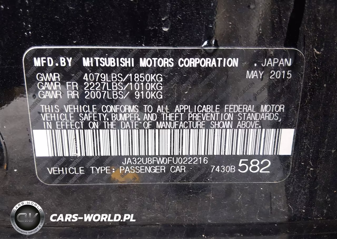 2015 Mitsubishi Lancer Gt VIN:JA32U8FW0FU022216 - 9