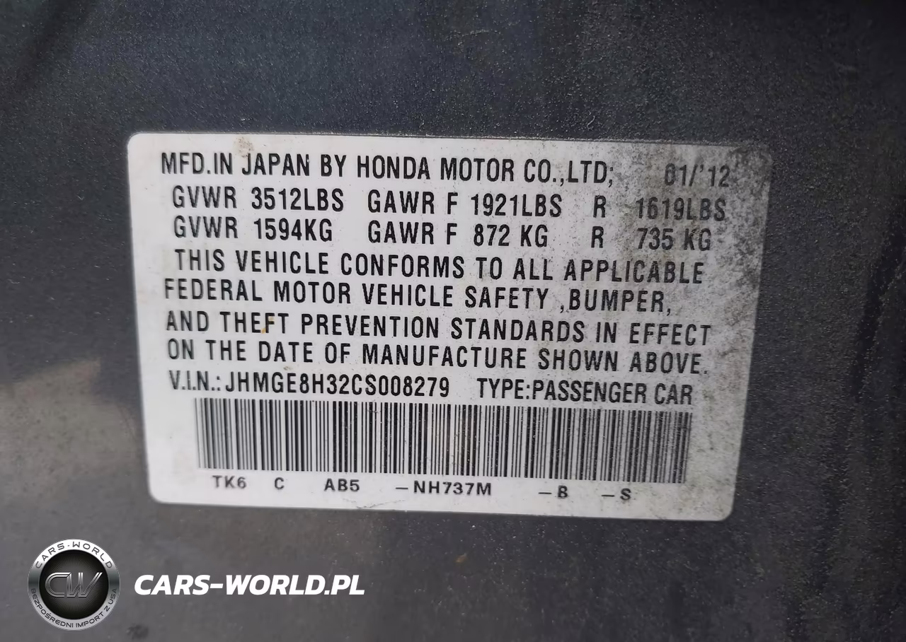 2012 Honda Fit VIN:JHMGE8H32CS008279 - 9