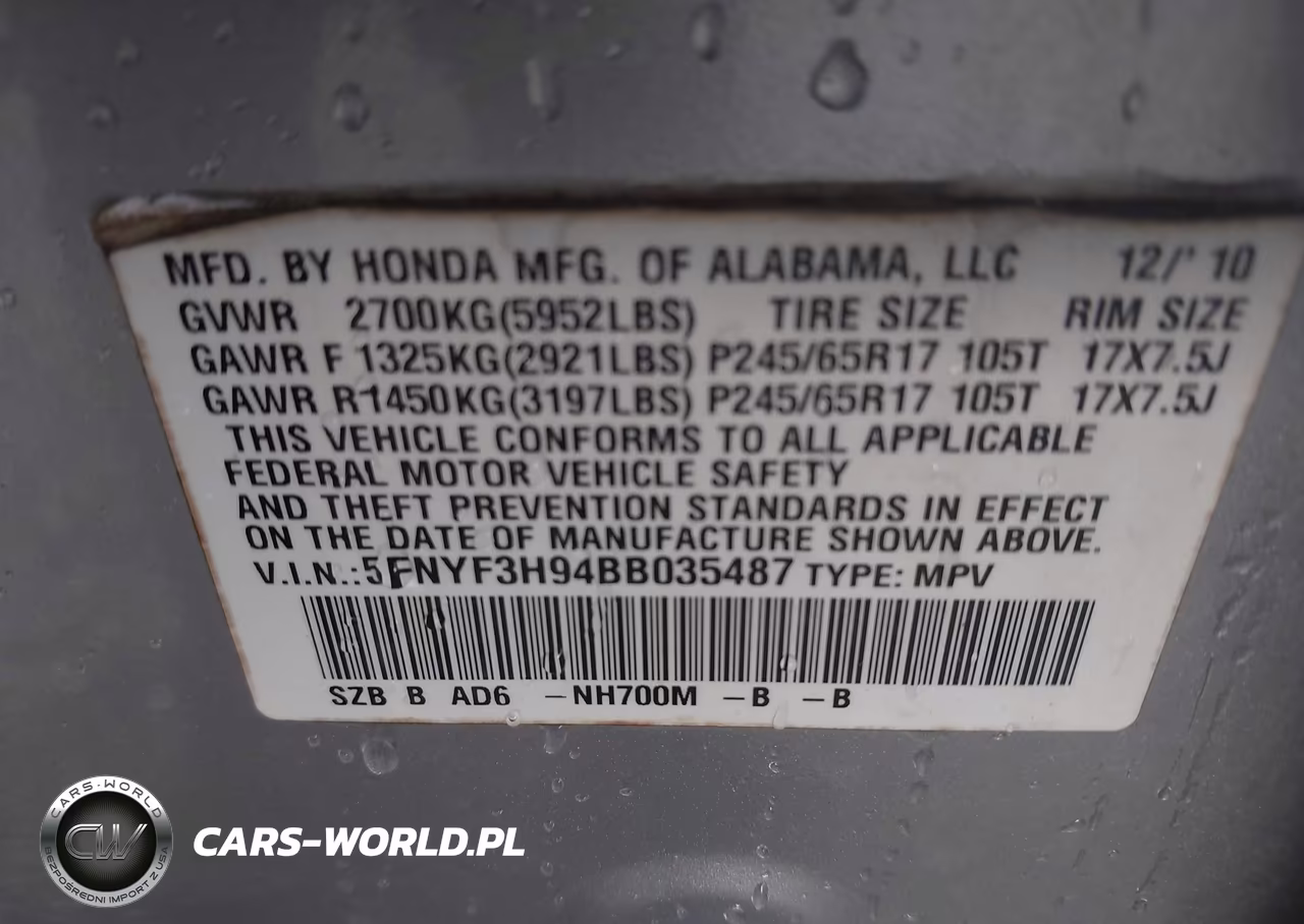 2011 Honda Pilot Touring VIN:5FNYF3H94BB035487 - 9
