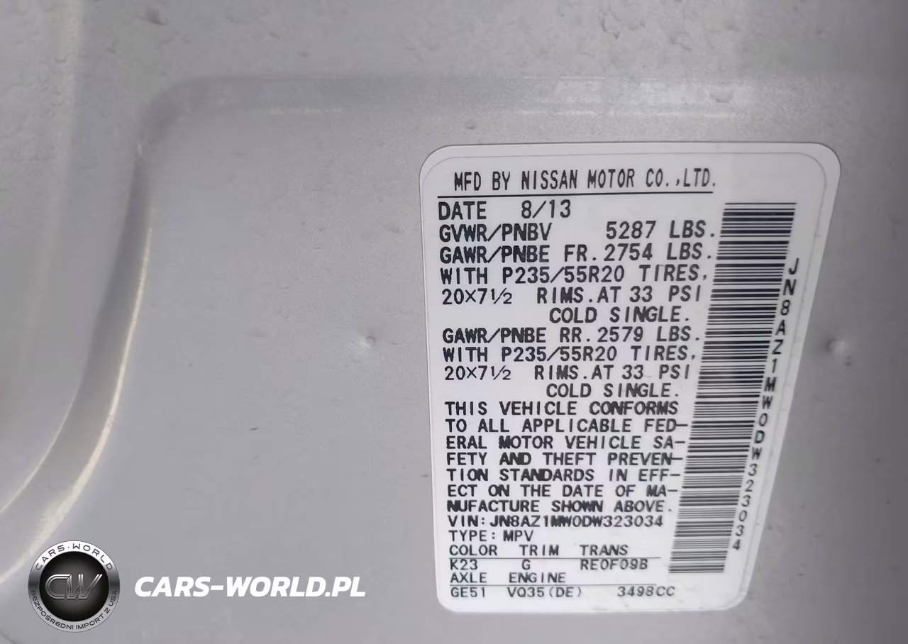 2013 Nissan Murano Le VIN:JN8AZ1MW0DW323034 - 9