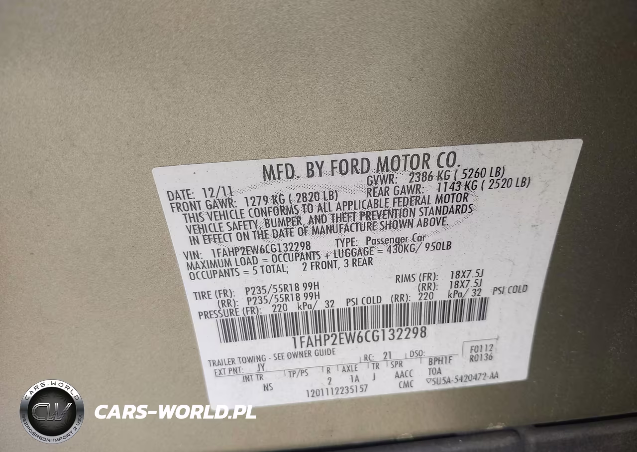 2012 Ford Taurus Sel VIN:1FAHP2EW6CG132298 - 9