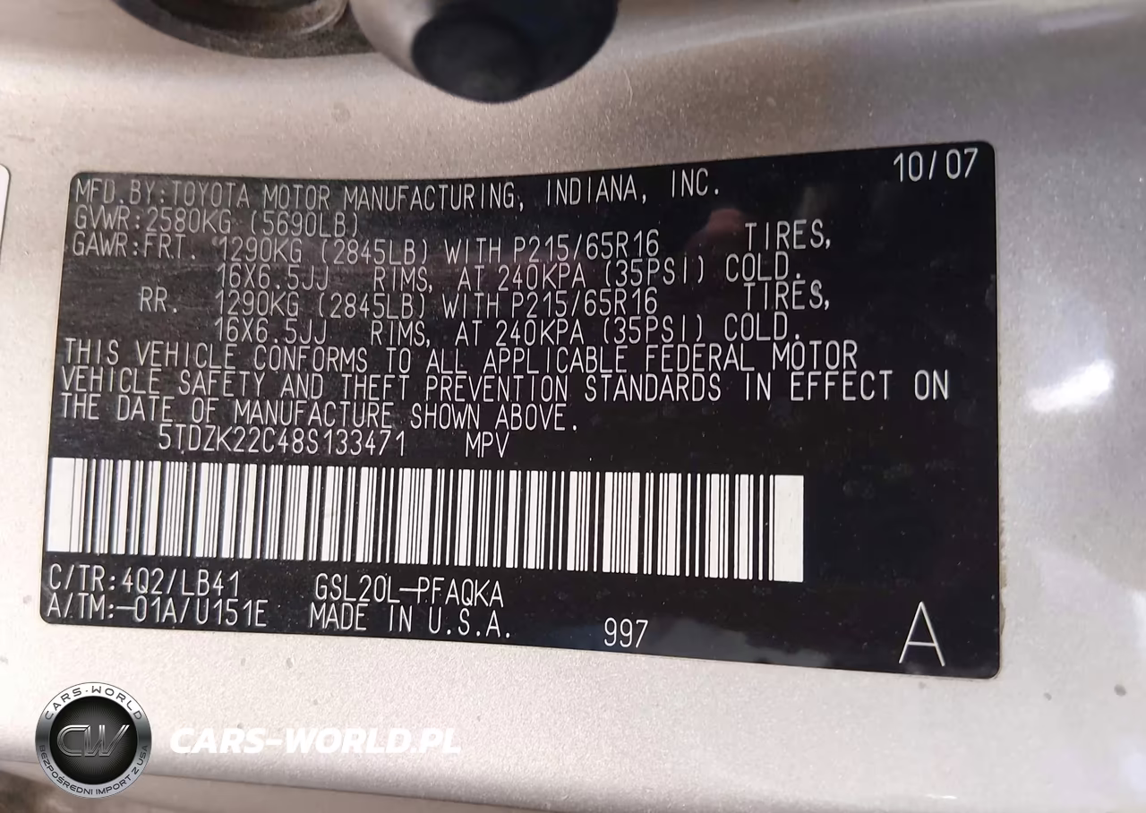 2008 Toyota Sienna Xle VIN:5TDZK22C48S133471 - 9