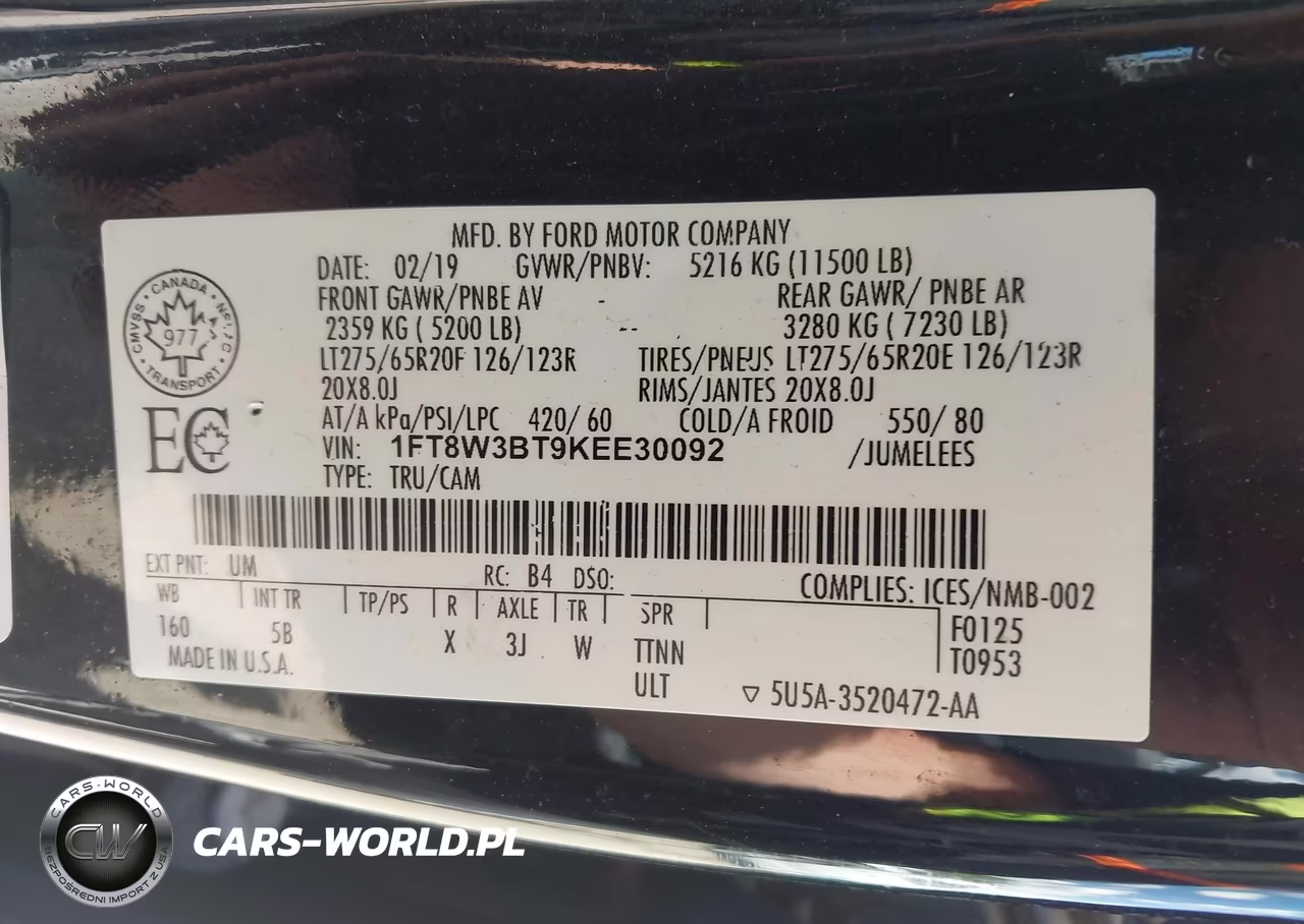 2019 Ford F-350 Lariat VIN:1FT8W3BT9KEE30092 - 9