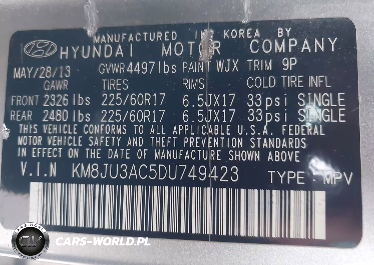 2013 Hyundai Tucson Gls VIN:KM8JU3AC5DU749423 - 9