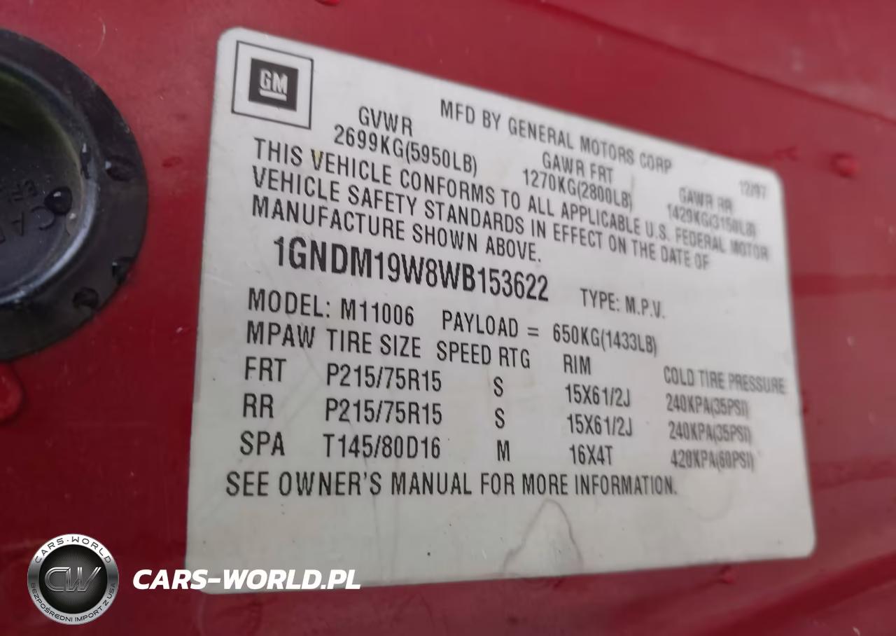 1998 Chevrolet Astro Passenger VIN:1GNDM19W8WB153622 - 9