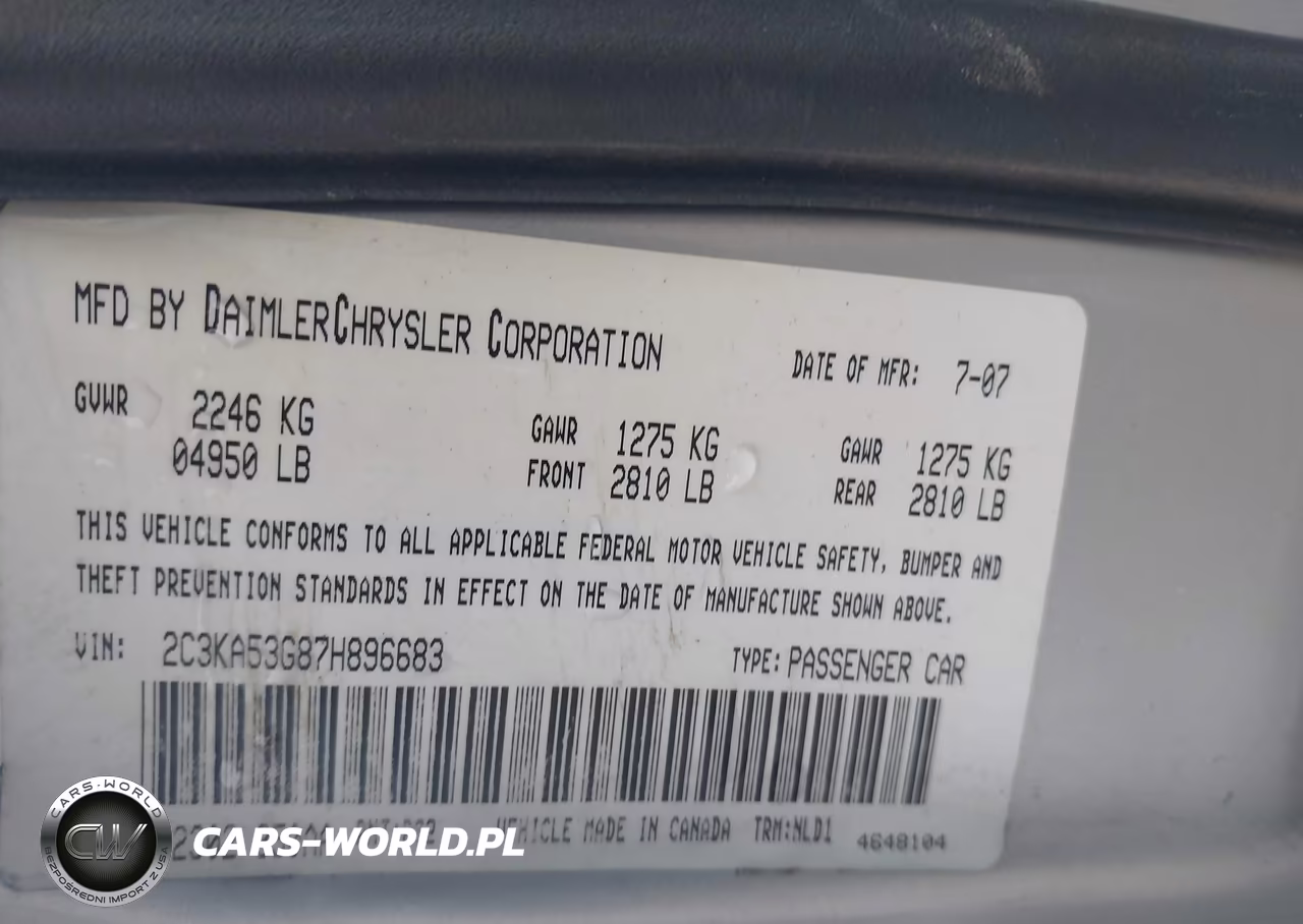 2007 Chrysler 300 Touring VIN:2C3KA53G87H896683 - 9