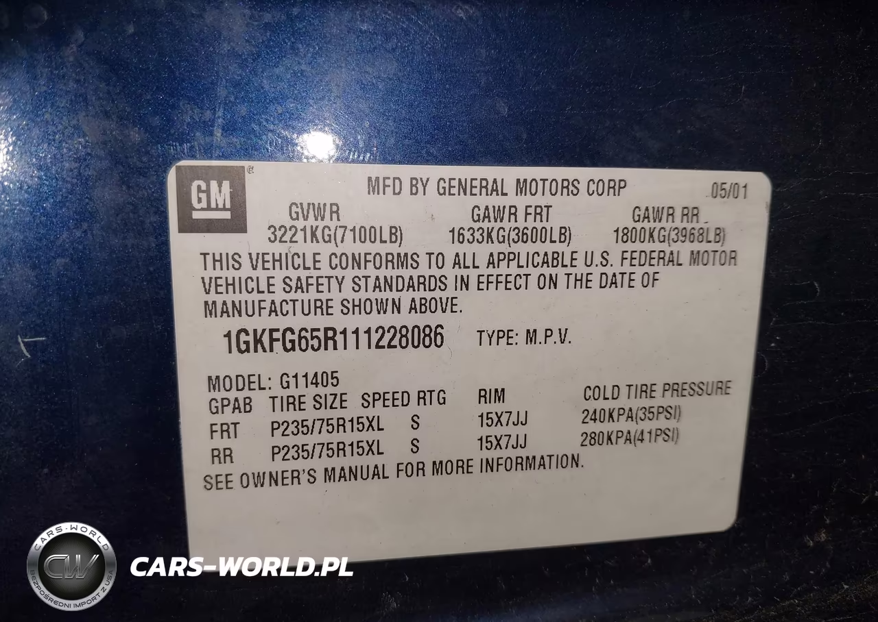 2001 GMC Savana Slt VIN:1GKFG65R111228086 - 9