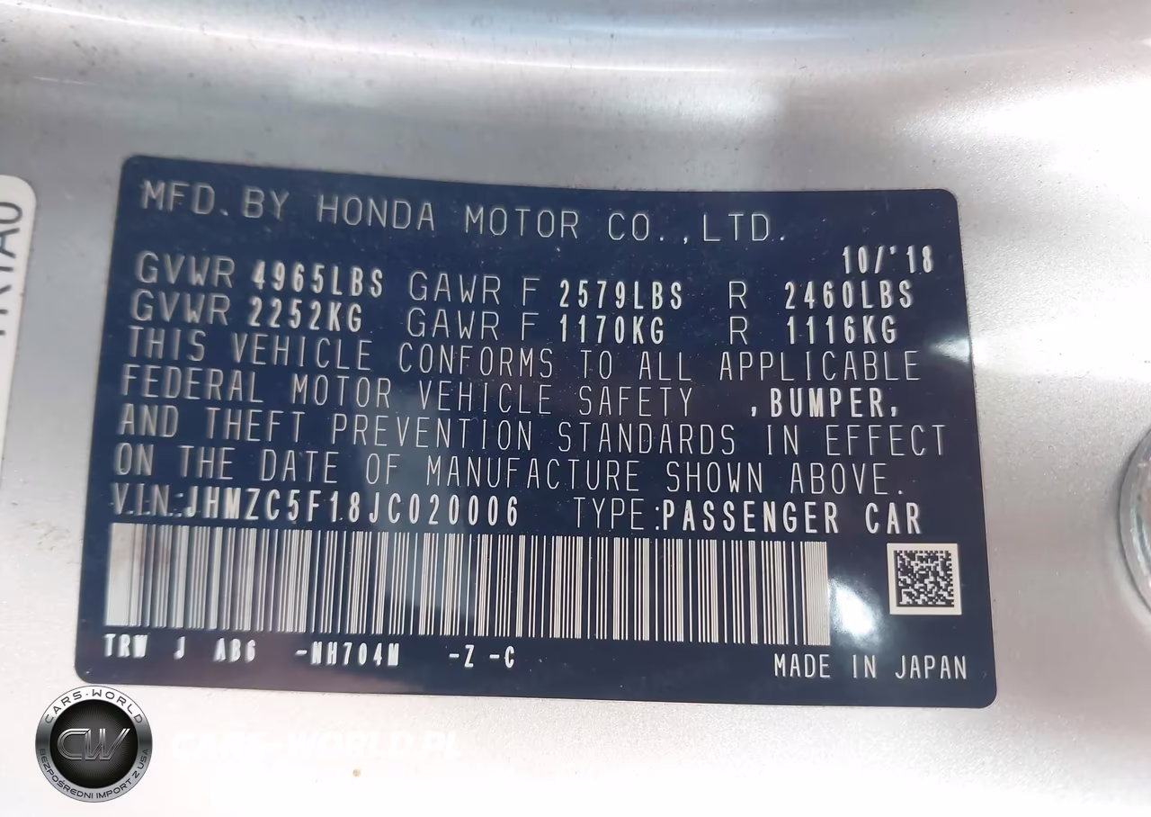 2018 Honda Clarity Plug-In Hybrid VIN:JHMZC5F18JC020006 - 9