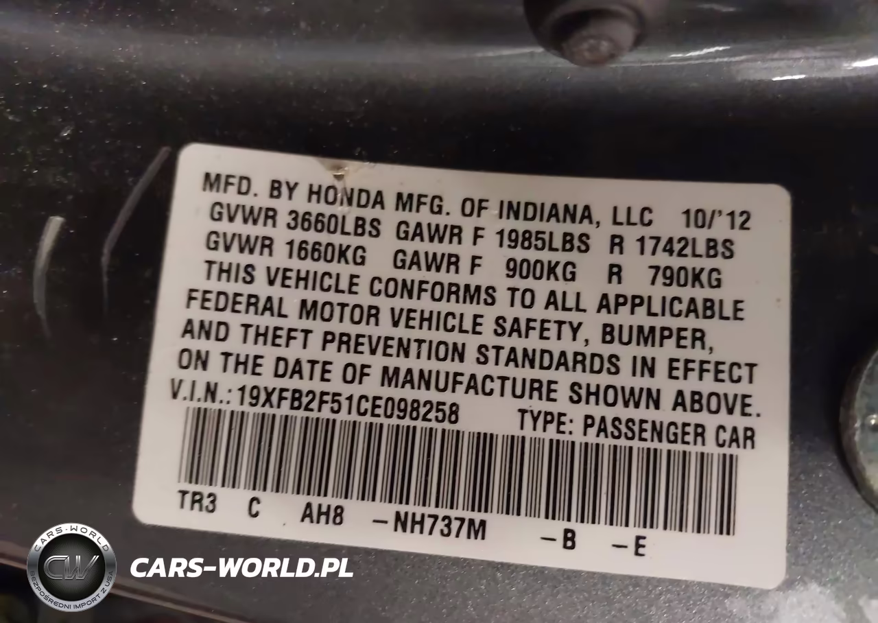 2012 Honda Civic Lx VIN:19XFB2F51CE098258 - 9