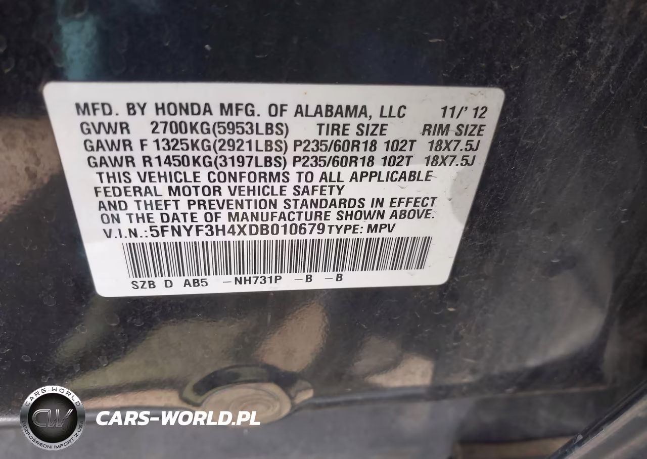 2013 Honda Pilot Ex VIN:5FNYF3H4XDB010679 - 9