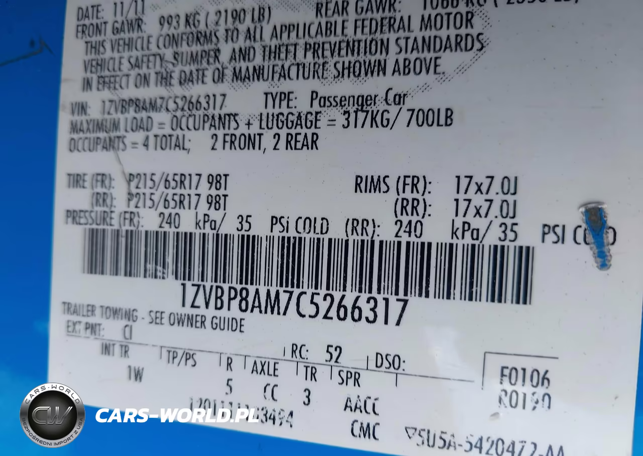 2012 Ford Mustang V6-V6 Premium VIN:1ZVBP8AM7C5266317 - 9