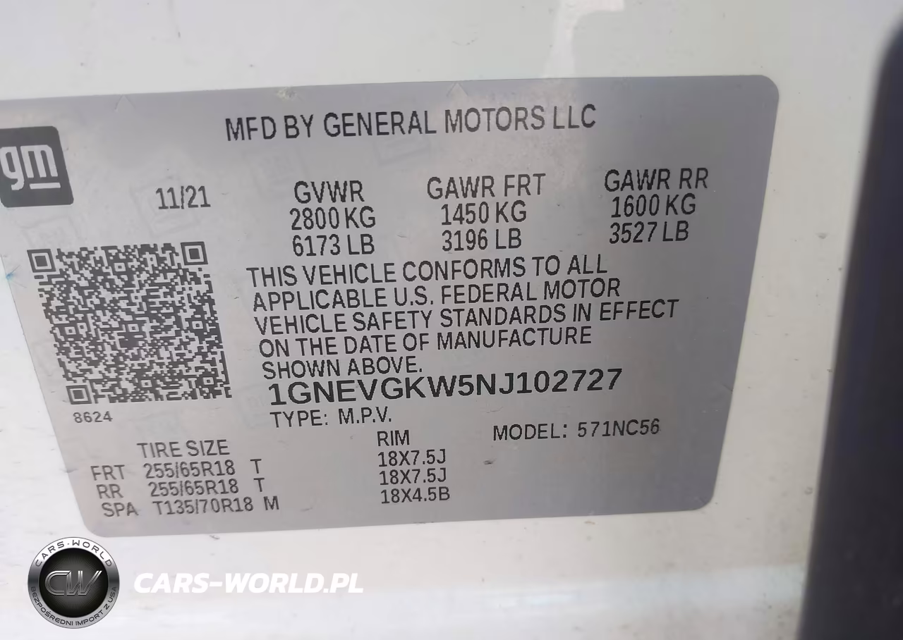 2022 Chevrolet Traverse Awd Lt Cloth VIN:1GNEVGKW5NJ102727 - 9