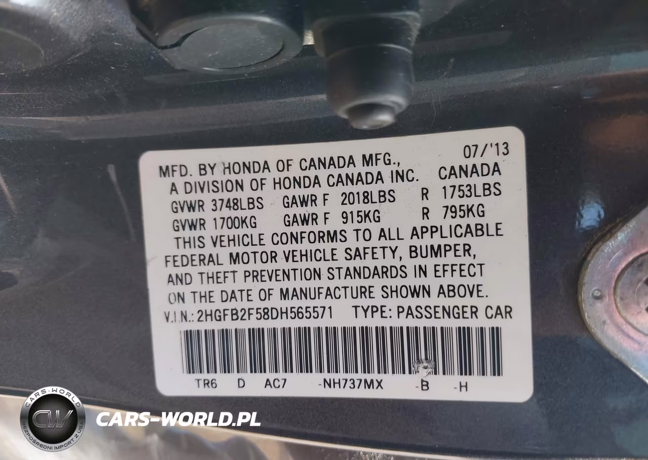 2013 Honda Civic Lx VIN:2HGFB2F58DH565571 - 9