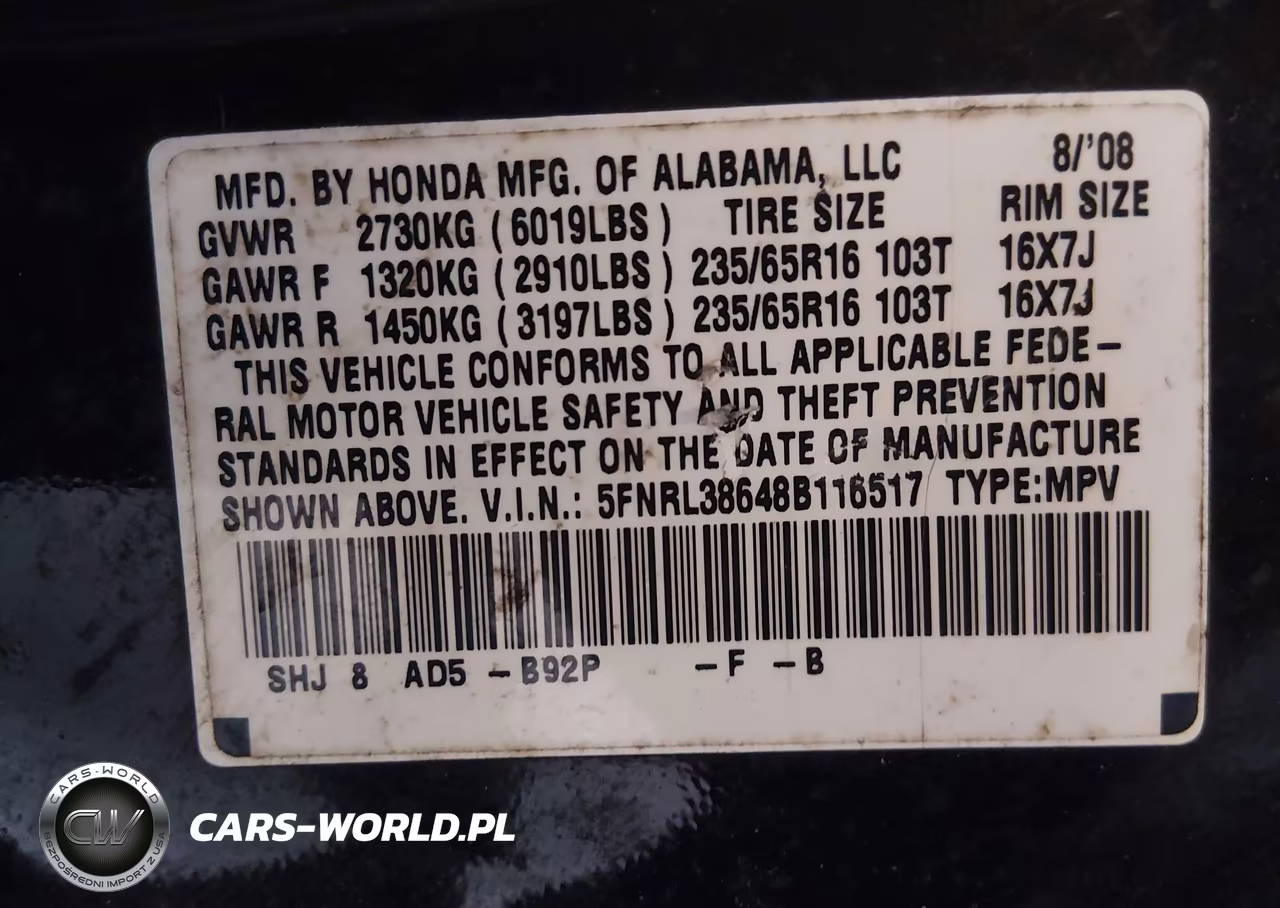 2008 Honda Odyssey Ex-L VIN:5FNRL38648B116517 - 9