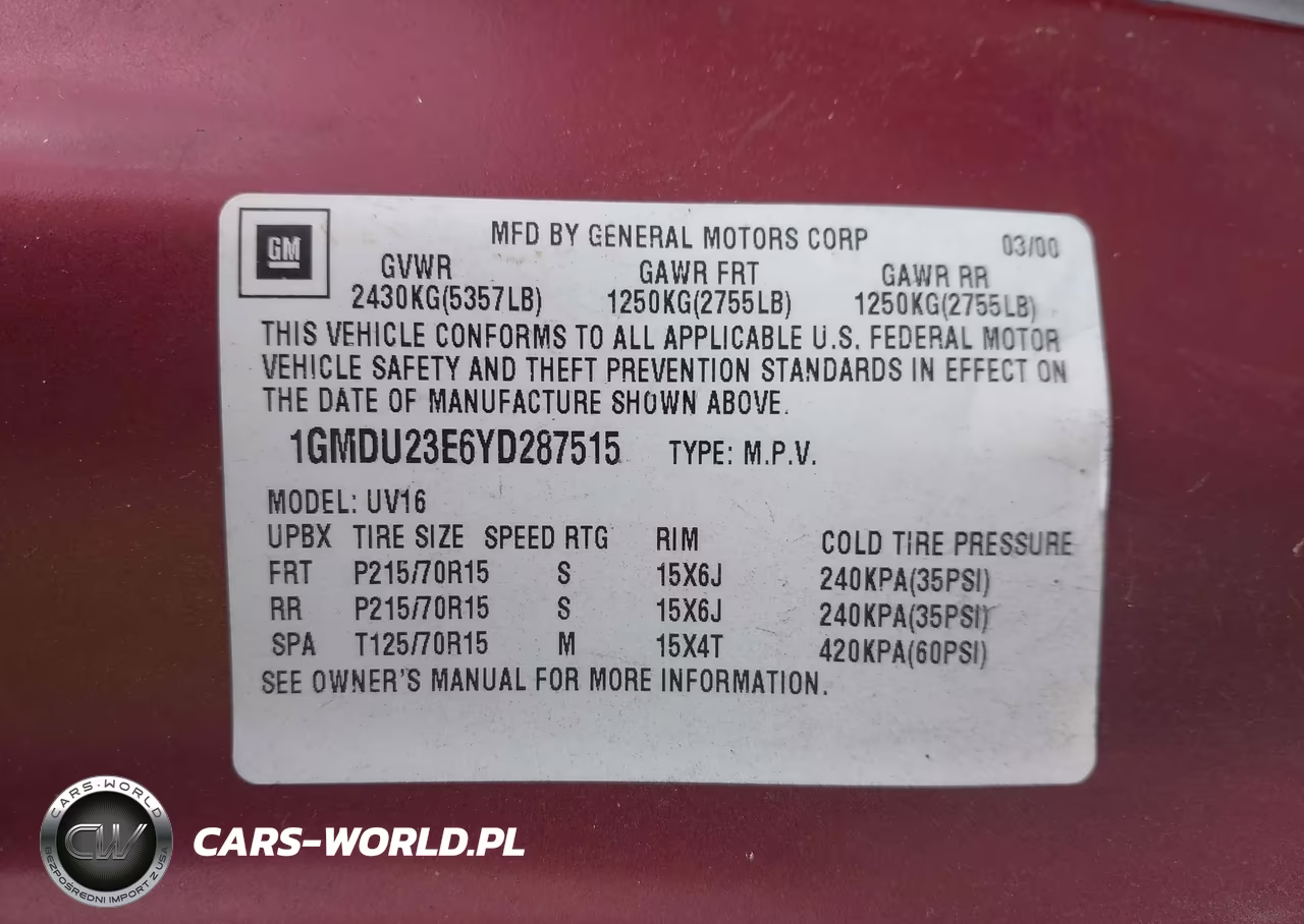 2000 Pontiac Montana V16 VIN:1GMDU23E6YD287515 - 9