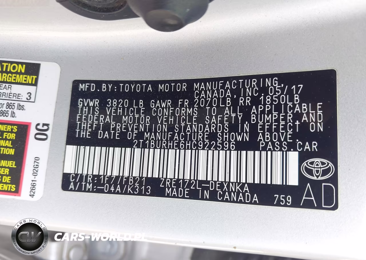 2017 Toyota Corolla Le VIN:2T1BURHE6HC922596 - 9