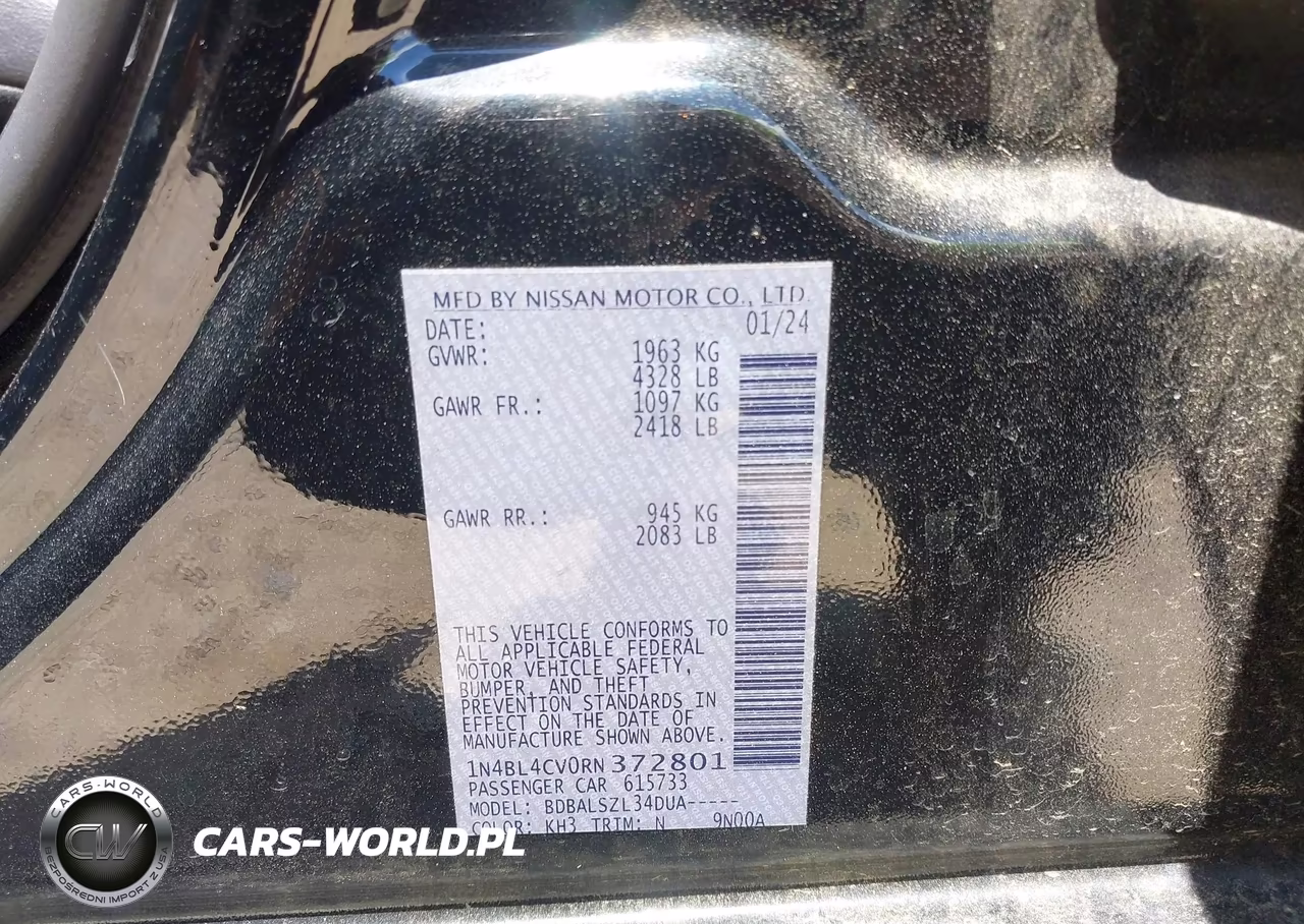 2024 Nissan Altima Sr Fwd VIN:1N4BL4CV0RN372801 - 9