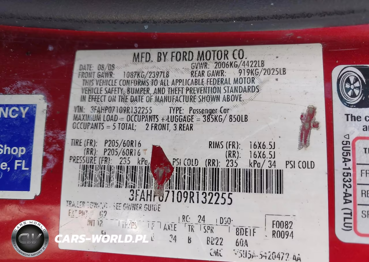 2009 Ford Fusion Se VIN:3FAHP07109R132255 - 9