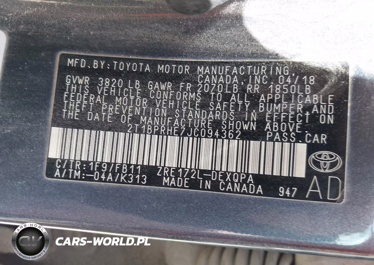2018 Toyota Corolla Le Eco VIN:2T1BPRHE7JC094362 - 9