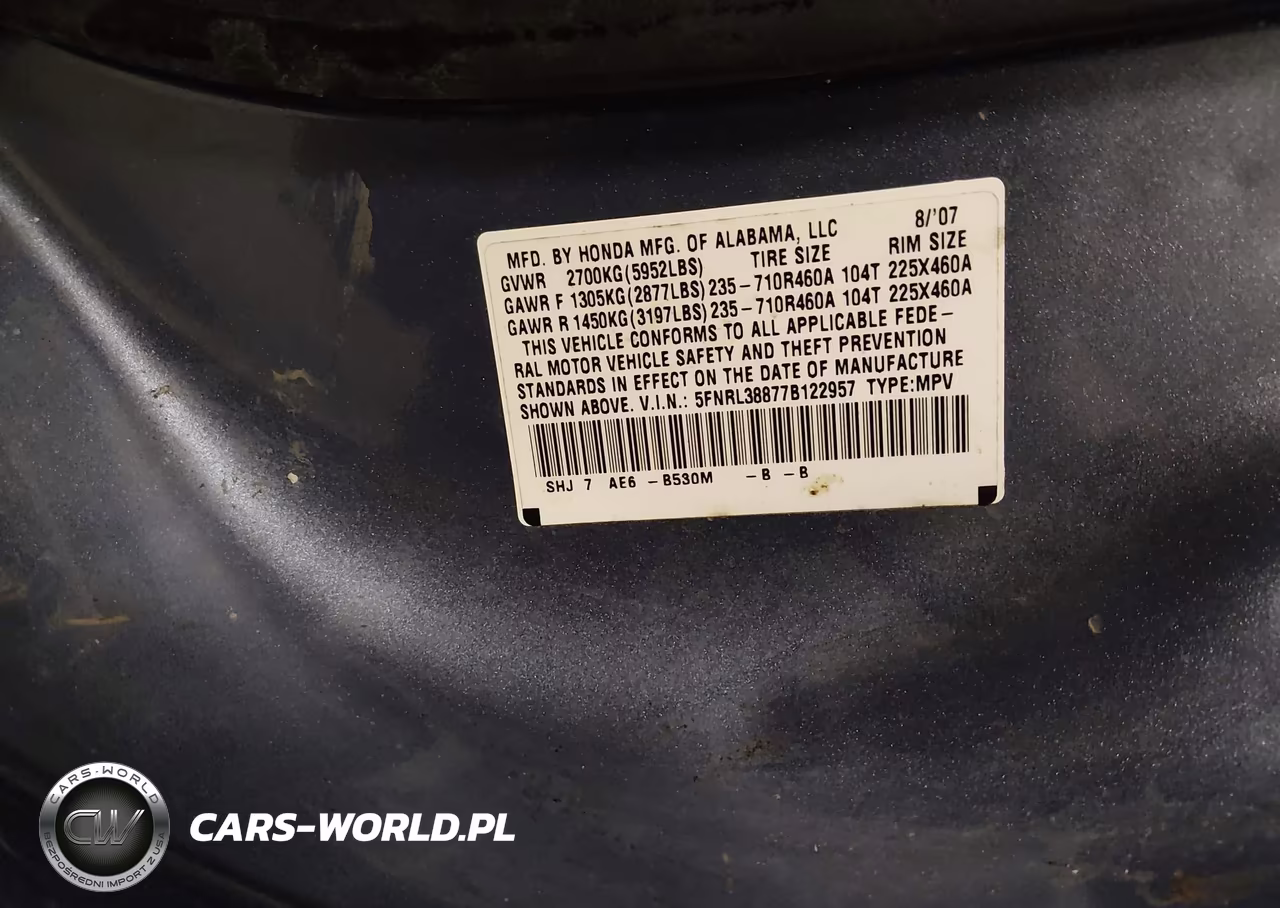 2007 Honda Odyssey Touring VIN:5FNRL38877B122957 - 9