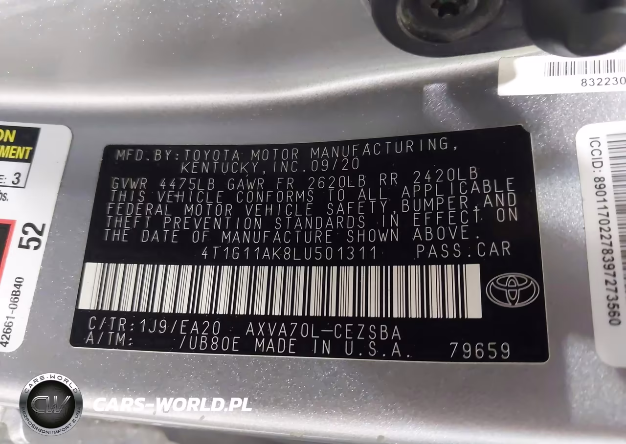 2020 Toyota Camry Se VIN:4T1G11AK8LU501311 - 9