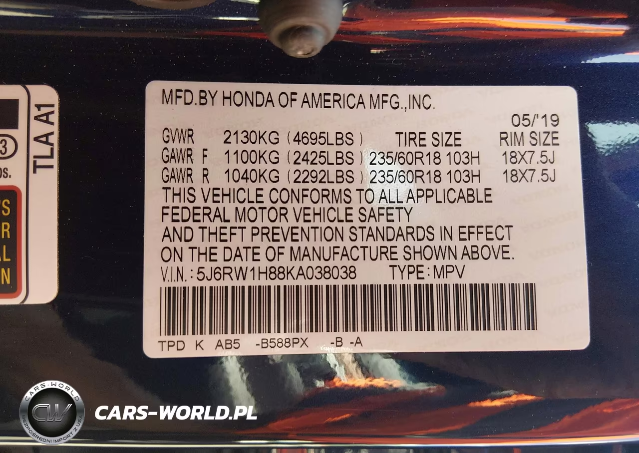 2019 Honda Cr-V Ex-L VIN:5J6RW1H88KA038038 - 9