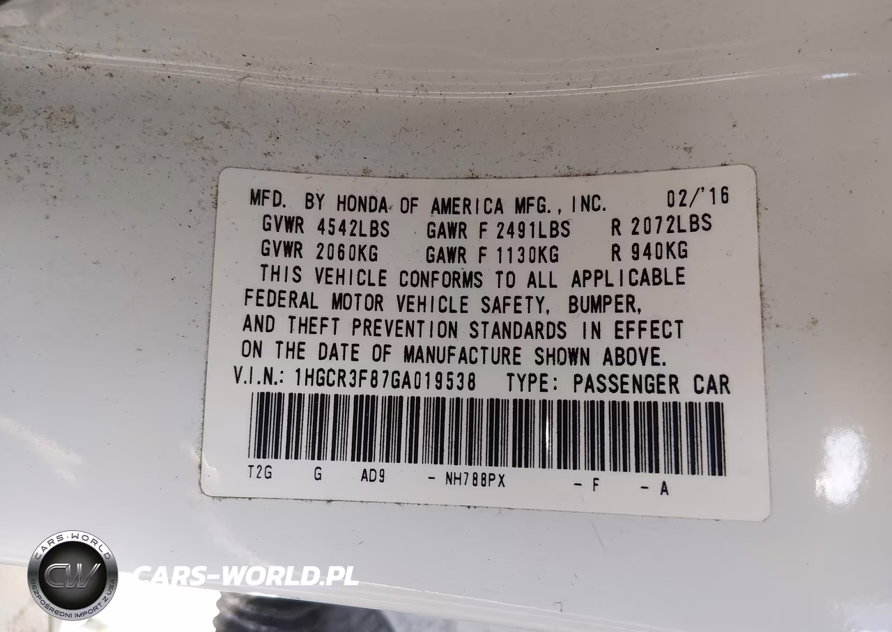 2016 Honda Accord Ex-L V-6 VIN:1HGCR3F87GA019538 - 9