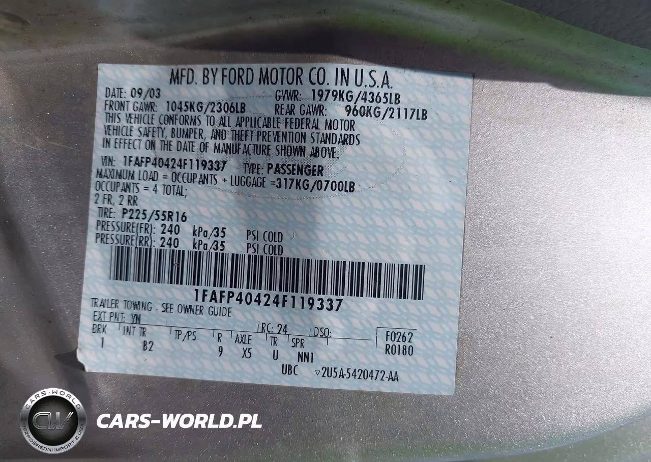 2004 Ford Mustang VIN:1FAFP40424F119337 - 9