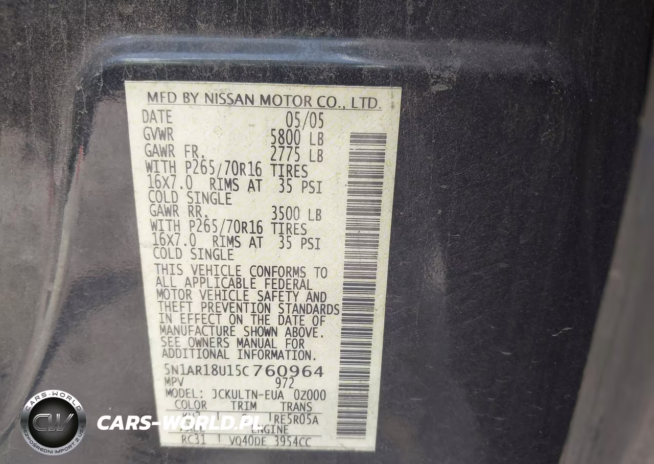 2005 Nissan Pathfinder Se VIN:5N1AR18U15C760964 - 9