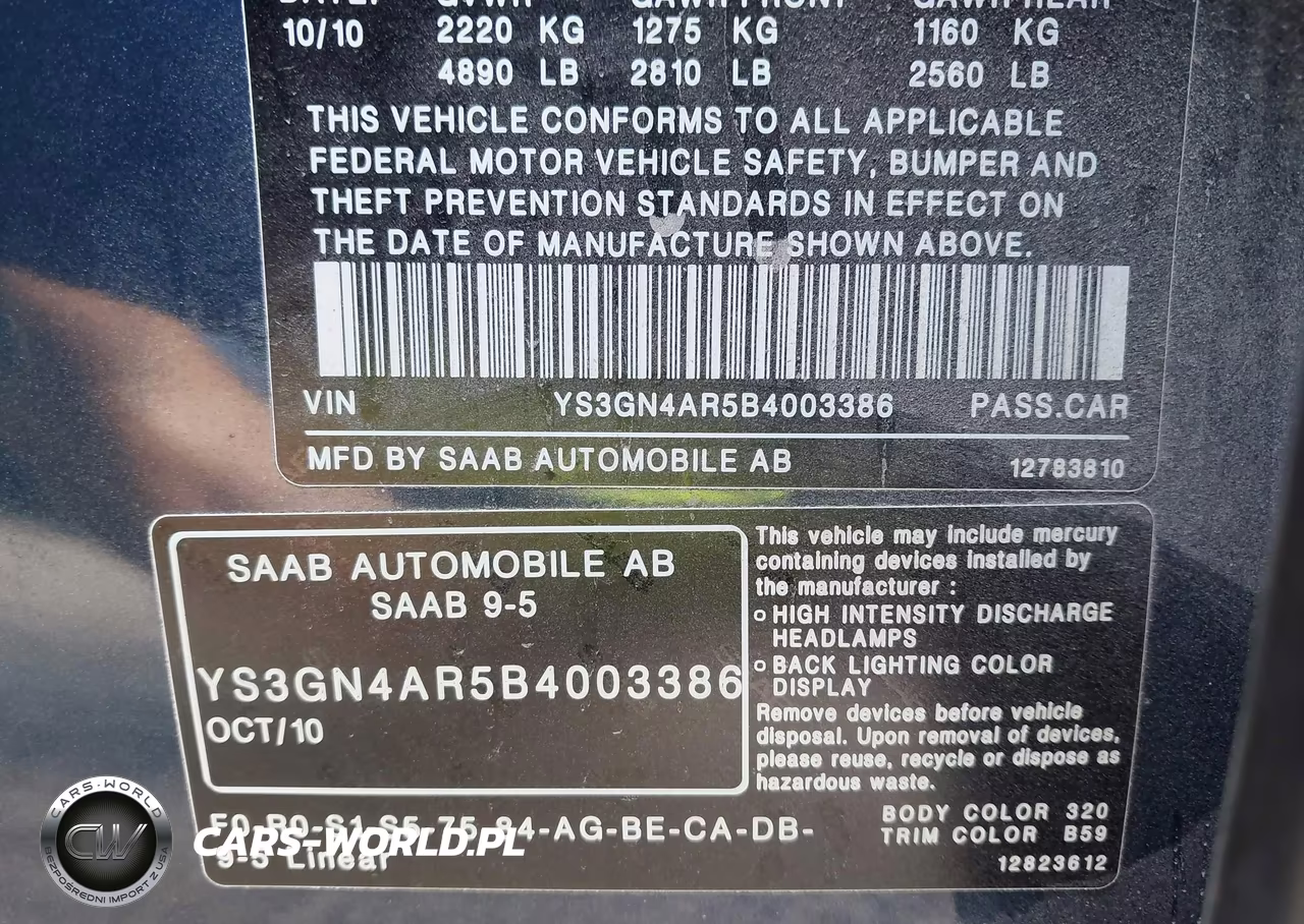2011 Saab 9-5 Turbo4 VIN:YS3GN4AR5B4003386 - 9
