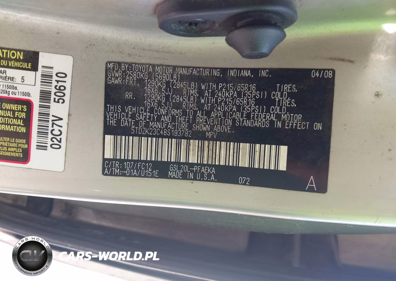 2008 Toyota Sienna Le VIN:5TDZK23C48S193782 - 9