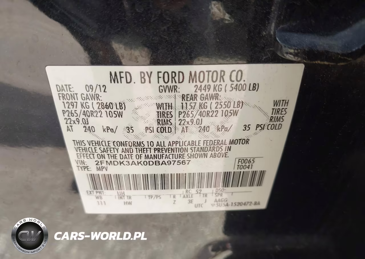 2013 Ford Edge Sport VIN:2FMDK3AK0DBA97567 - 9