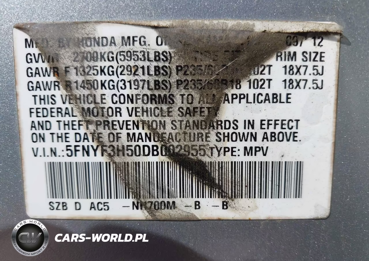 2013 Honda Pilot Ex-L VIN:5FNYF3H50DB002955 - 9