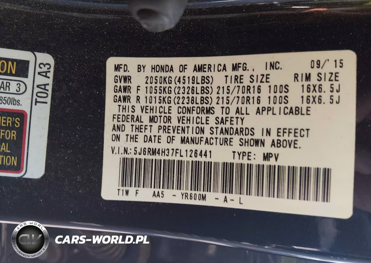 2015 Honda Cr-V Lx VIN:5J6RM4H37FL126441 - 9