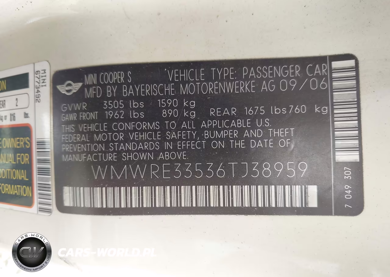 2006 Mini Cooper S VIN:WMWRE33536TJ38959 - 9