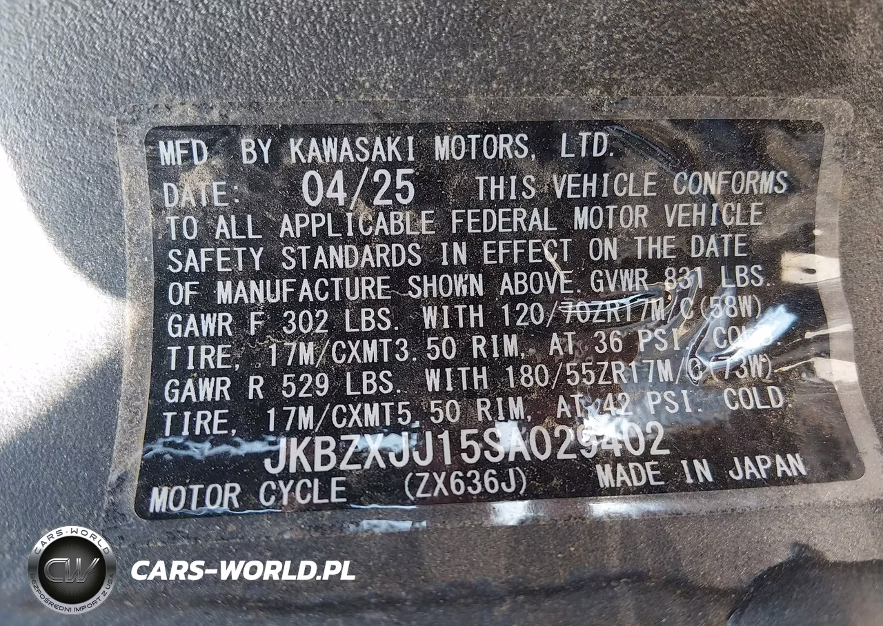2025 Kawasaki Zx636 K VIN:JKBZXJJ15SA029402 - 10