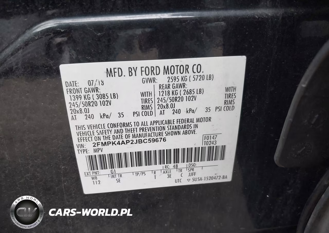 2018 Ford Edge Sport VIN:2FMPK4AP2JBC59676 - 9