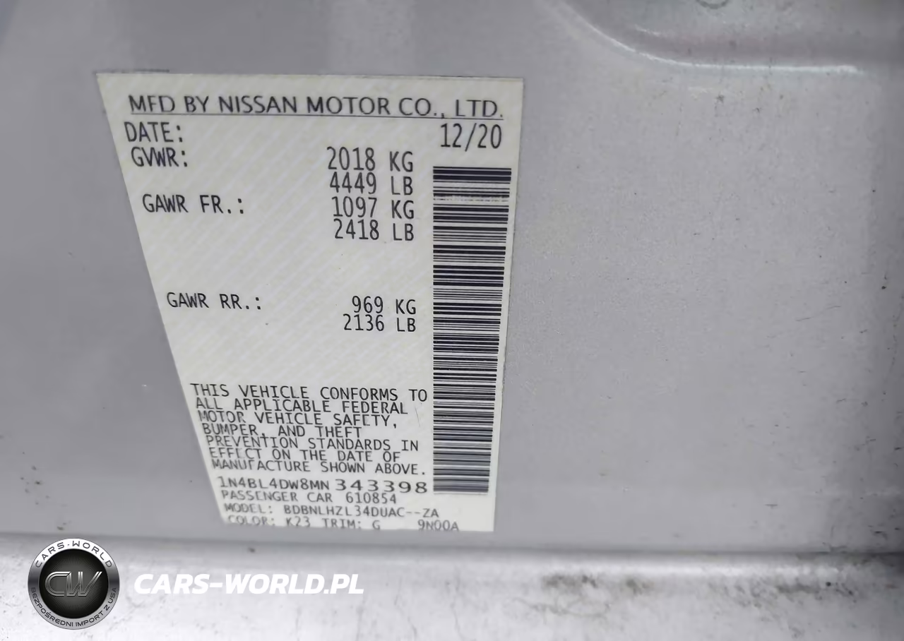 2021 Nissan Altima Sv Intelligent Awd VIN:1N4BL4DW8MN343398 - 9