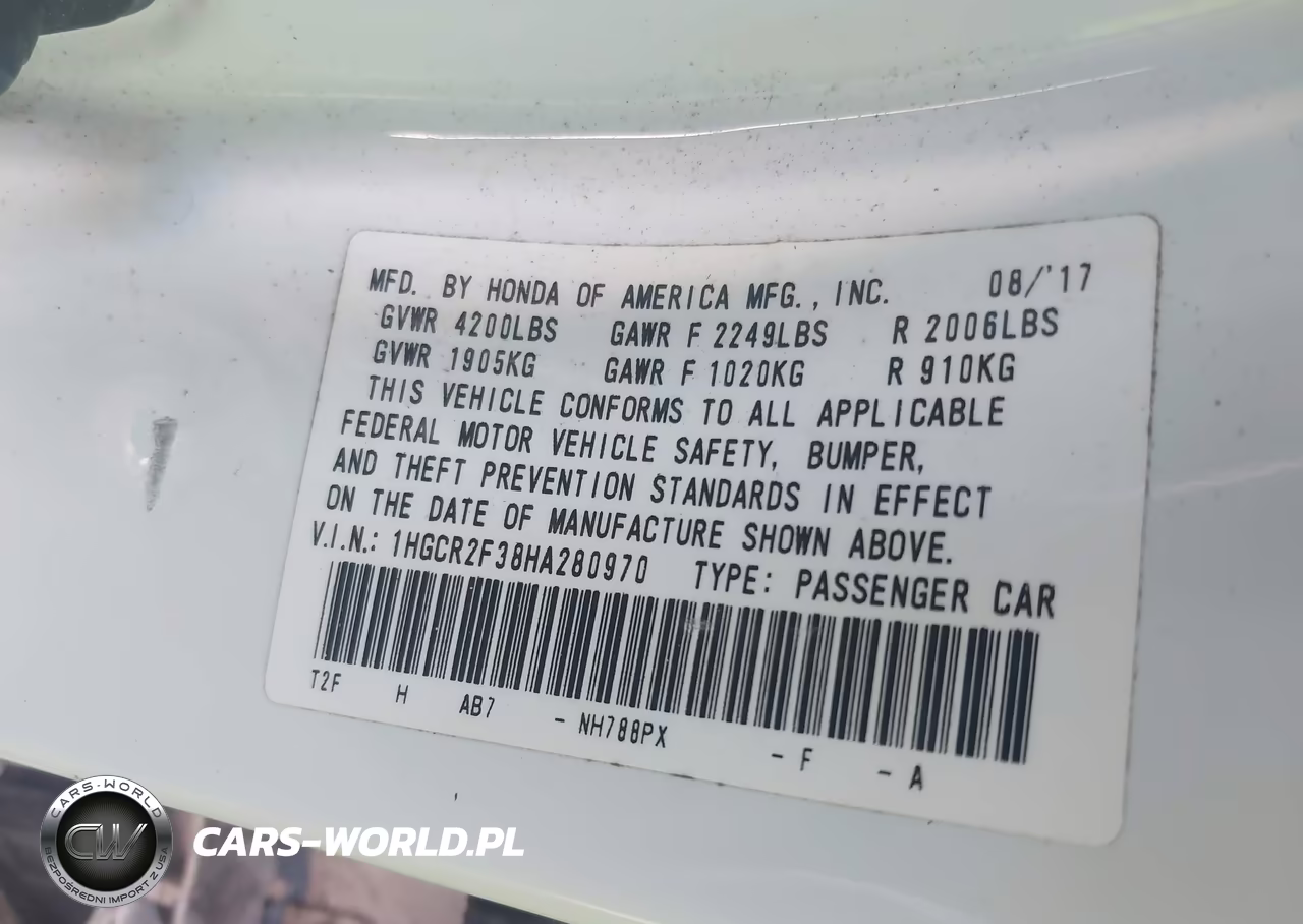 2017 Honda Accord Lx VIN:1HGCR2F38HA280970 - 9