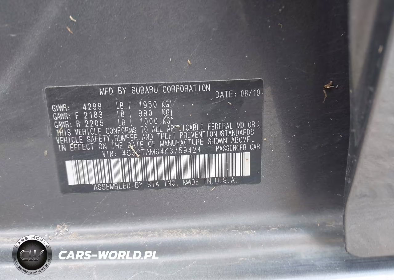 2019 Subaru Impreza 2.0I Sport VIN:4S3GTAM64K3759424 - 9