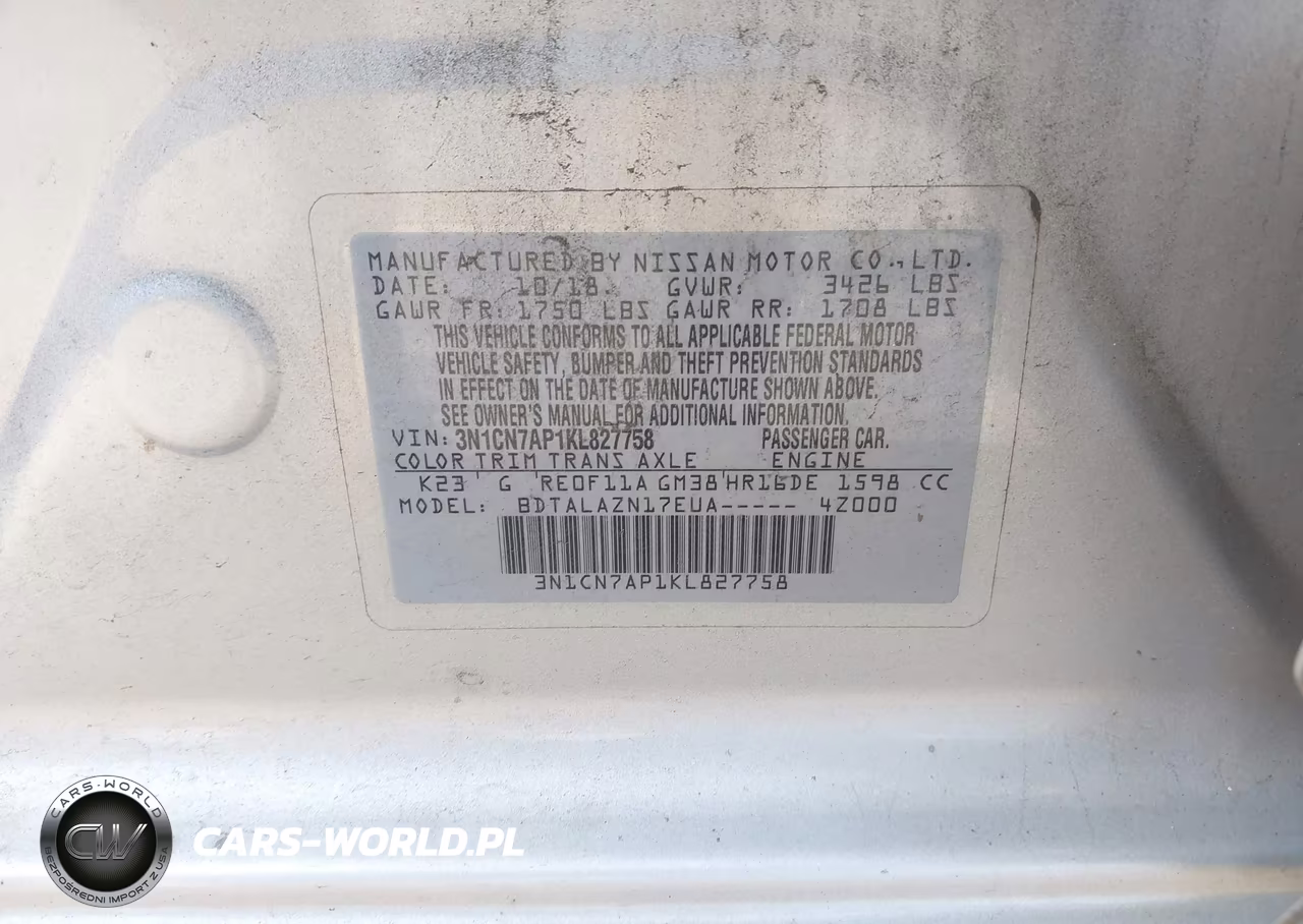 2019 Nissan Versa 1.6 S+ VIN:3N1CN7AP1KL827758 - 9