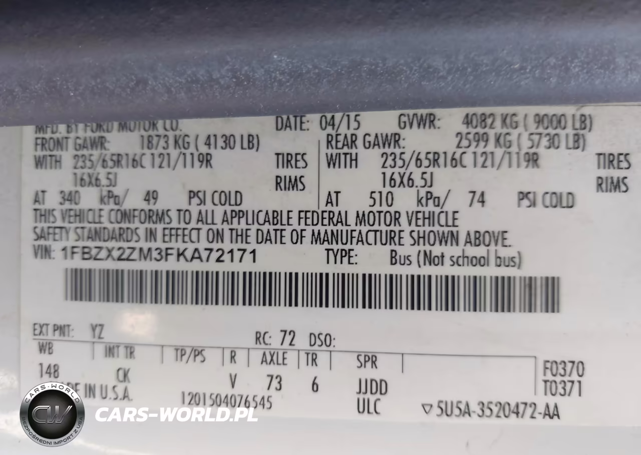 2015 Ford Transit-350 Xl-Xlt VIN:1FBZX2ZM3FKA72171 - 9