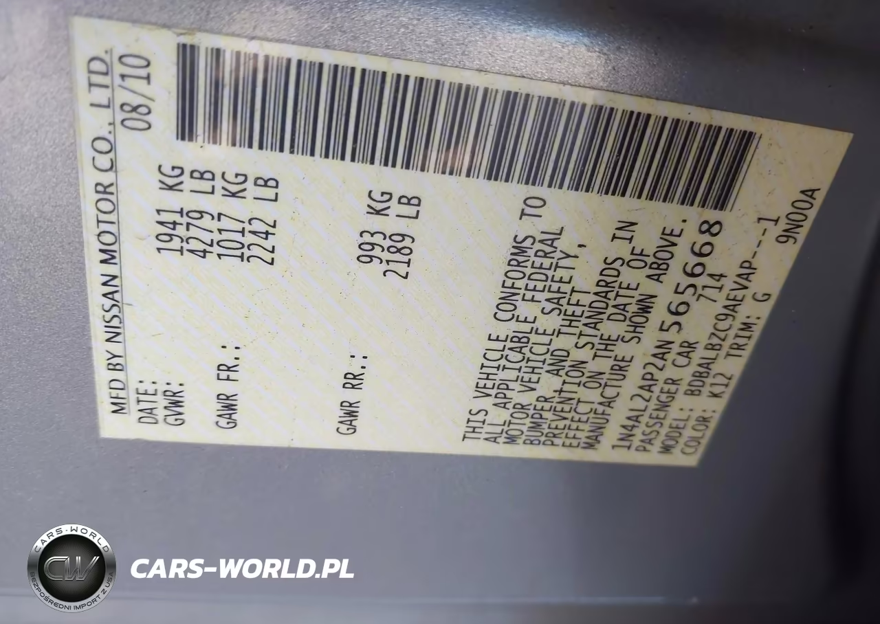2010 Nissan Altima 2.5 S VIN:1N4AL2AP2AN565668 - 9
