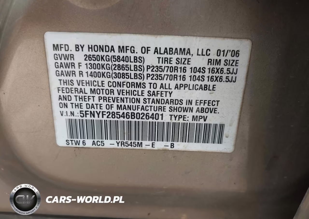 2006 Honda Pilot Ex-L VIN:5FNYF28546B026401 - 9